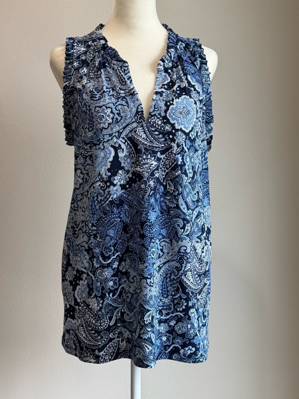 Michael Michael Kors Sleeveless True Navy & Light Blue Paisley Tunic